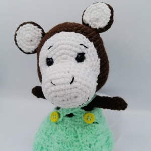 Jucarie maimutica cu rochita verde, crosetata manual, 21 cm - jucării și echipamente pentru copii - plușuri - păpușă croșetată, păpușă de pluș - Artynos.ro