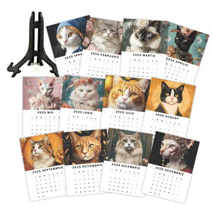 Calendar cu pisici elegante, 2025, calendar de birou cu suport negru - casă & stil de viață - papetărie de hârtie - calendar și planificator - Artynos.ro