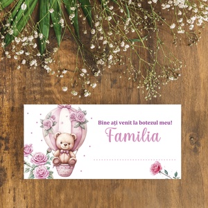  Plic de bani pentru botez model ursulet in balon cu trandafiri roz, model fetite - accesorii nuntă - amintiri și cadouri de nuntă - cadou nuntă - plic de bani, card - Artynos.ro