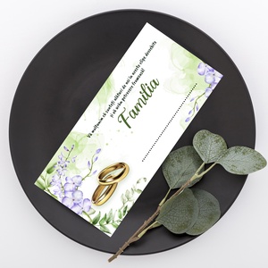 Plic de bani pentru nunta, model elegant cu verighete aurii, flori violet, frunze verzi, mesaj de multumire - accesorii nuntă - amintiri și cadouri de nuntă - cadou nuntă - plic de bani, card - Artynos.ro