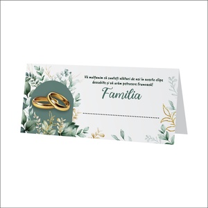 Plic de bani pentru nunta, model elegant cu verighete aurii si decor floral verde, mesaj de multumire - Artynos.ro