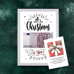 Tablou de Craciun A4 cu Bancnota euro, All I Want for Christmas is You Cadou Amuzant - cu felicitare - casă & stil de viață - decorațiuni de casă - picturi murale - Artynos.ro