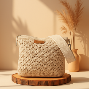 Poseta crosetata bej, curea reglabila, handmade - genți și portofele - genți de mână și umăr - geantă casual - Artynos.ro