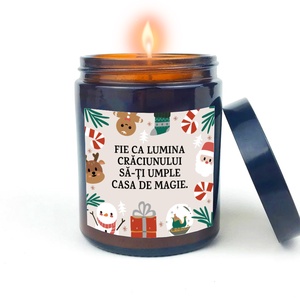 Lumanare parfumata din ceara naturala, in recipient de sticla cu capac, cadou cu eticheta Craciun - casă & stil de viață - lumânări, parfumuri, arome - lumânare - lumânări artizanale - Artynos.ro