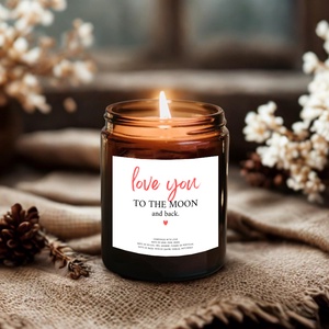 Lumanare parfumata BUNILU, ceara de soia, recipient sticla cu capac, mesaj love you to the moon, 100% biodegradabila, 15 - casă & stil de viață - lumânări, parfumuri, arome - lumânări artizanale - Artynos.ro