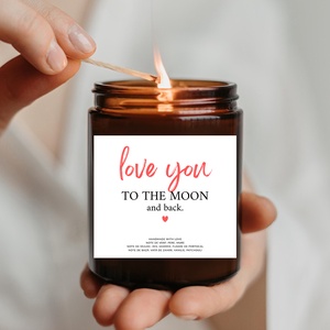 Lumanare parfumata BUNILU, ceara de soia, recipient sticla cu capac, mesaj love you to the moon, 100% biodegradabila, 15 - casă & stil de viață - lumânări, parfumuri, arome - lumânări artizanale - Artynos.ro