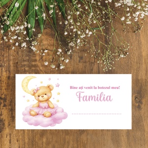 Plic de bani pentru botez model ursulet fetita in rochita roz - Artynos.ro