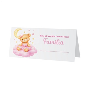 Plic de bani pentru botez model ursulet fetita in rochita roz - accesorii nuntă - amintiri și cadouri de nuntă - cadou nuntă - plic de bani, card - Artynos.ro