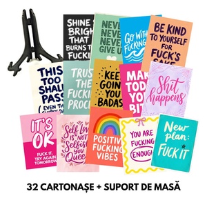 Set 32 Cartonase Motivationale + Stand , Positive F-cking Vibes - Artynos.ro