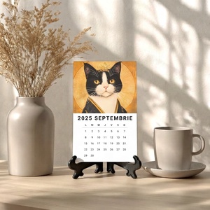 Calendar cu pisici elegante, 2027, calendar de birou cu suport negru - Artynos.ro