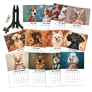 Calendar de Masă 2027 cu Suport Negru, Calendar de Birou cu Câini, 12 File cu Ilustrații Elegante - casă & stil de viață - produse de papetărie - calendar și planificator - Artynos.ro