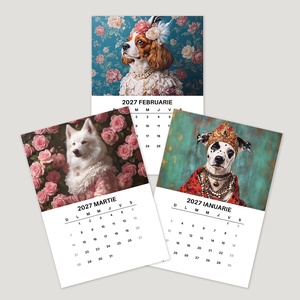 Calendar de Masă 2027 cu Suport Negru, Calendar de Birou cu Câini, 12 File cu Ilustrații Elegante - casă & stil de viață - produse de papetărie - calendar și planificator - Artynos.ro