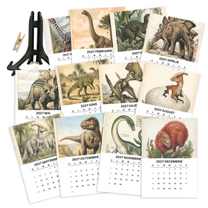 Calendar de Masă 2027 cu Suport Negru, Calendar de Birou cu Dinozauri, 12 File - casă & stil de viață - produse de papetărie - calendar și planificator - Artynos.ro