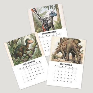 Calendar de Masă 2027 cu Suport Negru, Calendar de Birou cu Dinozauri, 12 File - casă & stil de viață - produse de papetărie - calendar și planificator - Artynos.ro
