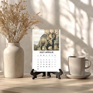 Calendar de Masa 2027 cu Suport Negru, Calendar de Birou cu Dinozauri, 12 File - Artynos.ro