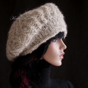 DORA / dusty - șapcă extravagantă tricotată manual din mohair cu ciuperci - îmbrăcăminte și modă - eșarfe, pălării, fularuri - căciulă - Artynos.ro