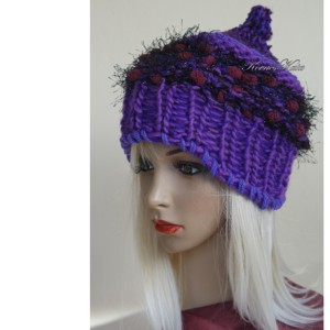 LUCA-SAPI / violet - Șapcă din lână cu design boem tricotat manual - îmbrăcăminte și modă - eșarfe, pălării, fularuri - căciulă - Artynos.ro
