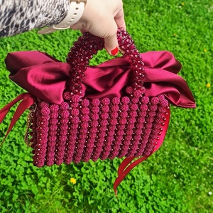 Geanta Mura burgundia ♥️, Genti si portofele, Genti de mana si umar, Geanta mare, Impletitura, Geanta este realizata integral manual, are un saculet din satin detasabil, foarte eleganta ♥️, ARTYNOS