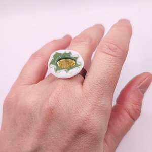 Inel din portelan alb si verde marmorat, Bijuterii, Inele, Inele statement, Ceramica, ARTYNOS