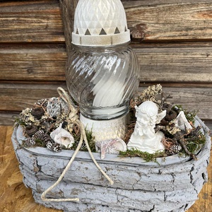 Nagymérerű Sírdísz szürke háncskosárban, Casa & Stil de viata, Accesorii pentru decorat casa, Suport de flori, Suport flori, Aranjament de flori, ARTYNOS