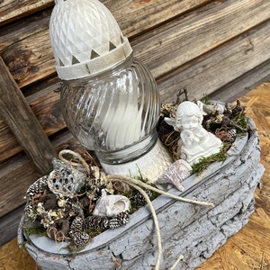 Nagymérerű Sírdísz szürke háncskosárban - casă & stil de viață - accesorii pentru decorat casa - suport de flori - suport flori - Artynos.ro