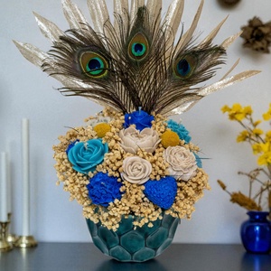 Aranjament Floral din ceara de soia - Paunul Regal, Casa & Stil de viata, Lumanari, parfumuri, arome, Lumanare - lumanari artizanale, Lumanare si fabricarea lumanarilor, ARTYNOS