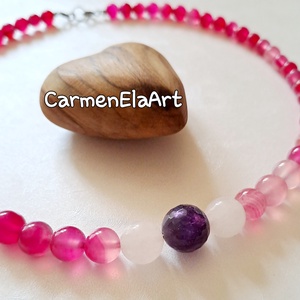 Colier din agate roz fucsia - bijuterii - coliere - coliere cu mărgele - Artynos.ro