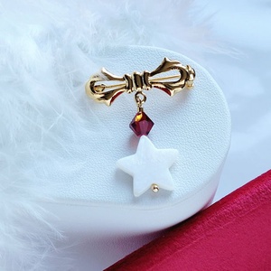 Broșă funda aurie cu stea și Swarovski Crystal  - accessorii și unelte - broșă, cerc, încuietoare - Artynos.ro