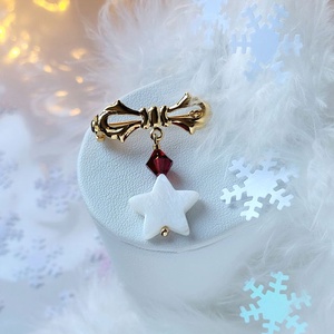 Broșă funda aurie cu stea și Swarovski Crystal  - accessorii și unelte - broșă, cerc, încuietoare - Artynos.ro