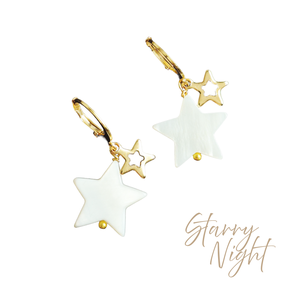 Cercei auriți cu stele din Sidef STARRY NIGHT - bijuterii - cercei - cercei din perle - Artynos.ro