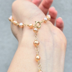 Brățară aurită din perle naturale de cultură Piersică-roze  - bijuterii - brățări - brățări din perle - Artynos.ro