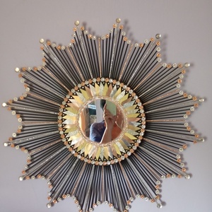 Beautiful Round Black 31 Glam Clear and Rose Gold Crystals Sunburst Mirror - Artynos.ro