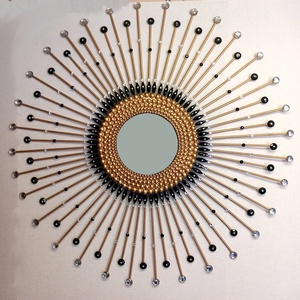 Beautiful Handmade Pearl Frame Gold Black 80 cm Diameter Glam Sunburst Mirror - Artynos.ro