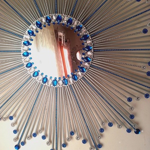 Beautiful Silver 80 cm Diameter Glam Clear and Blue Crystals Sunburst Mirror - casă & stil de viață - decorațiuni de casă - oglinzi - Artynos.ro