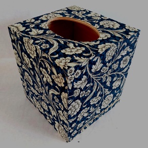  Wooden Tissue Box Blue Chrysanthemums Italian Paper - Artynos.ro