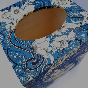  Wooden Tissue Box Blue Floral Paisley Italian Paper - casă & stil de viață - organizare & depozitare - cutie pentru șervețele - Artynos.ro