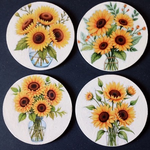 Set of four decoupage coasters - Sunflower Bouquet, Casa & Stil de viata, Echipamente de bucatarie, Accesorii de servire, Coastere, Decoupage, transfer si tehnici servetel, ARTYNOS