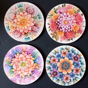 Set of four decoupage coasters - Flower Mandala, Casa & Stil de viata, Echipamente de bucatarie, Accesorii de servire, Coastere, Decoupage, transfer si tehnici servetel, ARTYNOS
