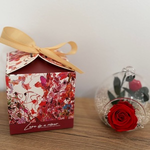 Aranjament Floral Handmade în Glob de Sticlă de 8 cm cu Trandafir Criogenat Roșu și plante stabilizate - casă & stil de viață - decorațiuni de casă - accesorii florale - buchete de flori - Artynos.ro