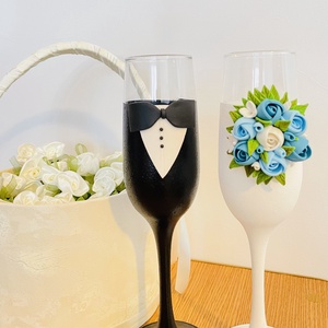 Pahare Miri, Accesorii nunta, Amintiri si cadouri de nunta, Cadou nunta, Pahar de nunta, set de sticla, Lucrare cu argila, ARTYNOS