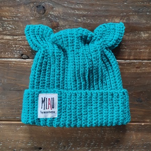 Caciula cu Urechi MIAU Turquoise, Îmbrăcăminte și modă, Eșarfe, pălării, fularuri, Căciulă, Croșetat, ARTYNOS