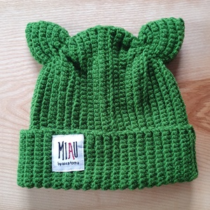 Caciula cu Urechi MIAU Verde, Îmbrăcăminte și modă, Eșarfe, pălării, fularuri, Căciulă, Croșetat, ARTYNOS