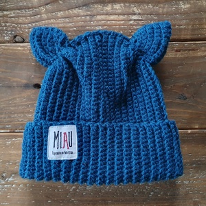 Caciula cu Urechi MIAU Albastru, Îmbrăcăminte și modă, Eșarfe, pălării, fularuri, Căciulă, Croșetat, ARTYNOS