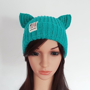 Caciula cu Urechi MIAU Turquoise - îmbrăcăminte și modă - eșarfe, pălării, fularuri - căciulă - Artynos.ro