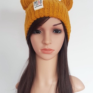 Caciula cu Urechi MIAU Galben Turmeric - îmbrăcăminte și modă - eșarfe, pălării, fularuri - căciulă - Artynos.ro