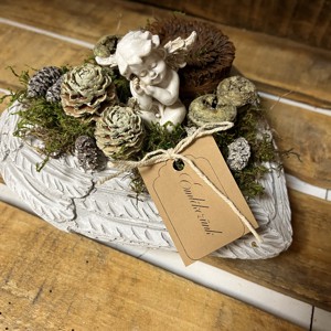 Inimă de beton ornament funerar - cu înger așezat - casă & stil de viață - obiecte religioase și de devoțiune - ornamente funerare - Artynos.ro