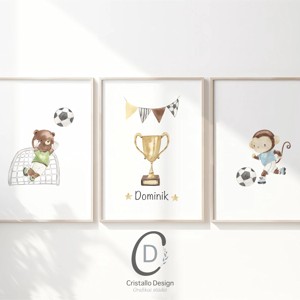 Set de postere de fotbal personalizate, set de artă de perete cu animale safari 3 buc -  - Artynos.ro
