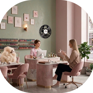 Ceas de perete Nails Salon Decorativ, Stil Vintage din Vinil (Disc Pick-up), Tematică Manichiură și Oja, Negru, 30 cm - casă & stil de viață - decorațiuni de casă - decorațiuni de pereți - ceasuri de perete - Artynos.ro