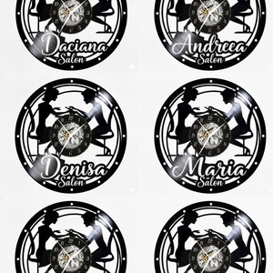 Ceas de perete Nails Salon Decorativ, Stil Vintage din Vinil (Disc Pick-up), Tematică Manichiură și Oja, Negru, 30 cm - casă & stil de viață - decorațiuni de casă - decorațiuni de pereți - ceasuri de perete - Artynos.ro