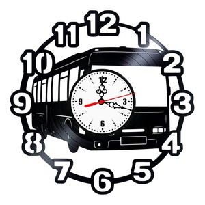Ceas de perete din disc vinil, Tematica Autobuz / Transport in Comun, Design Urban cu Vehicul Detaliat, Negru - Artynos.ro